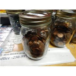 JAR OF COINS - MOSTLY PENNIES - TOTAL APPROX. 2.5LBS