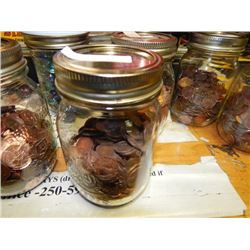 JAR OF COINS - MOSTLY PENNIES - TOTAL APPROX. 2.5LBS