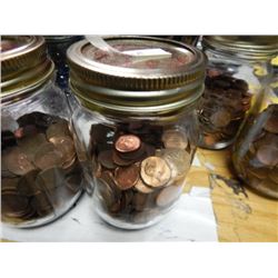 JAR OF COINS - MOSTLY PENNIES - TOTAL APPROX. 2.5LBS