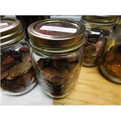 JAR OF COINS - MOSTLY PENNIES - TOTAL APPROX. 2.5LBS