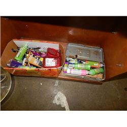 TIN AND BOX ASSORTED CRAFTING - OIL PAINTS, BEADS AND MORE