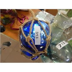 GLASS JAPANEESE FLOAT - WITH ROPE - DEEP BLUE - NO SEEMS