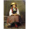 Image 1 : Thomas Jensen (1831-1916.) Oil on Canvas. "The Flower Girl." 1879. 10.5" x 8.5". Titled Verso. Es…