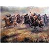 Image 1 : A. Scheloumaff (deceased) (Russian). Oil. "Cossack Charge." 23" x 31". Russian Impressionism is v…