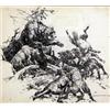 Image 1 : Nick Eggenhofer (1897-1985.) Drybrush Drawing. "Trapping the Bear." Early Illustration 10" x 11".…