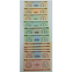 WORLD PAPER-CUBA FOREIGN EXCHANGE CERTIFICATES, LOT OF 11