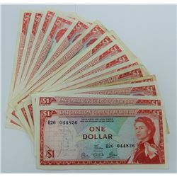 WORLD PAPER-EAST CARIBBEAN STATES $1 1965, LOT OF 17 NOTES