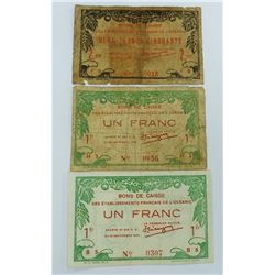 WORLD PAPER-FRENCH OCEANA LOT OF 3 NOTES 1943