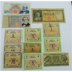 WORLD PAPER-ITALY LOT OF 12 NOTES