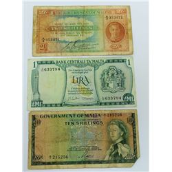 WORLD PAPER-MALTA LOT OF 3 NOTES