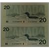 Image 1 : CANADA PAPER-1991 $20 EIA CONSEC PAIR