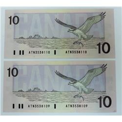 CANADA PAPER-1989 $10 ATN CONSEC PAIR