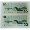 Image 1 : CANADA PAPER-1991 $20 EWW CONSEC PAIR