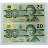 Image 2 : CANADA PAPER-1991 $20 EWW CONSEC PAIR