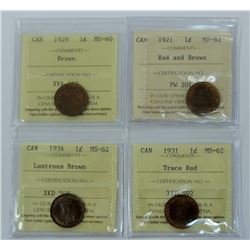 CANADA-1 CENT LOT OF 4 ICCS