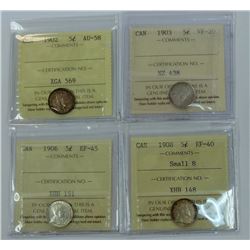 CANADA-5 CENT SILVER LOT OF 4 ICCS