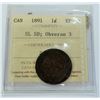 Image 1 : CANADA-LARGE CENT 1891 SL SD, OBV3 ICCS EF40
