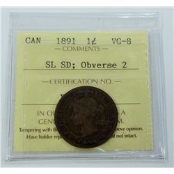 CANADA-LARGE CENT 1891 SL SD, OBV2 ICCS VG8