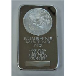 SILVER BULLION-OLDER 5oz SUNSHINE BAR (no tax)