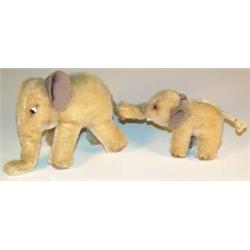 Pair of Steiff Mohair Elephants, No tags or buttons, One tusk missing…