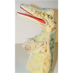 Steiff "Gaty" Mohair Crocodile Hand Puppet with Silver Button, No tag…