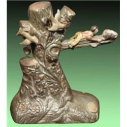 Cast Iron Mechanical Bank, "Boy Robbing Bird's Nest", 7.5" tall x 6" wide, circa 1860…