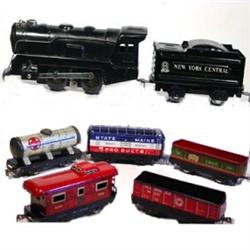 Marx Train Set in Box; #898 Steam Engine, "New York Central" Tender, "Santa Fe, Middle States Oil…
