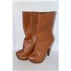 Image 1 : LADIES BROWN ZIP UP BOOT W/ FAKE WOOD STYLE HEEL