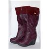 Image 1 : LADIES KNEE HIGH BURGUNDY W/ BLACK & RED ACCENT
