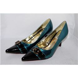 LADIES TURQUOISE/BLACK PATENT HIGH HEEL SIZE 6