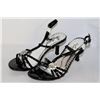 Image 1 : LADIES BLACK STRAPPED OPEN TOE 1.5" HIGH HEEL