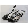 Image 1 : LADIES BLACK STRAPPED OPEN TOE 1.5" HIGH HEEL