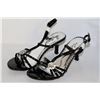 Image 1 : LADIES BLACK STRAPPED OPEN TOE 1.5" HIGH HEEL