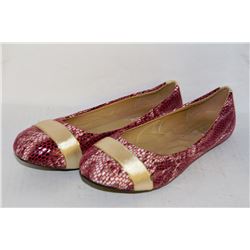 LADIES RED & SNAKE SKIN STYLE FLATS SIZE 6.5
