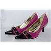 Image 1 : LADIES PINK & BLACK PATENT POINTY TOE HIGH HEEL