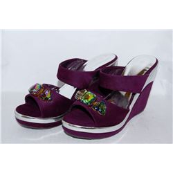 LADIES PURPLE & SILVER WEDGE HEEL SIZE 6