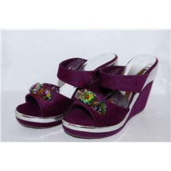 LADIES PURPLE & SILVER WEDGE HEEL SIZE 6.5