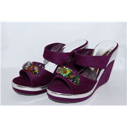 LADIES PURPLE & SILVER WEDGE HEEL SIZE 8.5