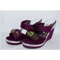 LADIES PURPLE & SILVER WEDGE HEEL SIZE 7