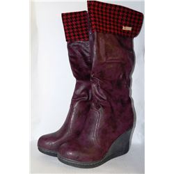 LADIES KNEE HIGH BURGANDY W/ RED & BLACK ACCENT