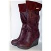 Image 1 : LADIES KNEE HIGH BURGANDY W/ RED & BLACK ACCENT
