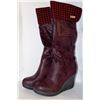 Image 1 : LADIES KNEE HIGH BURGANDY W/ RED & BLACK ACCENT