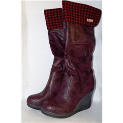 LADIES KNEE HIGH BURGANDY W/ RED & BLACK ACCENT