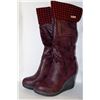 Image 1 : LADIES KNEE HIGH BURGANDY W/ RED & BLACK ACCENT