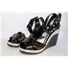 Image 1 : LADIES BLACK & SILVER SNAKE SKIN STYLE WEDGE HEEL