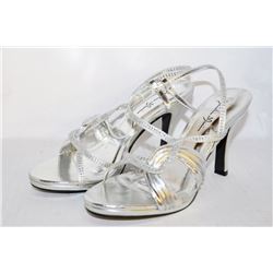LADIES SILVER OPEN STYLE SLIP ON 3.5" HIGH HEEL
