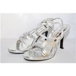 LADIES SILVER OPEN STYLE SLIP ON 3.5" HIGH HEEL