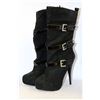 Image 1 : LADIES BLACK HIGH HEEL BOOTS WITH BUCKLE ACCENTS