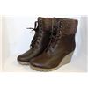 Image 1 : LADIES BROWN WEDGE HEEL TIE UP BOOTS