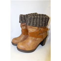 LADIES BROWN LEATHER STYLE ANKLE HIGH HEEL BOOTS